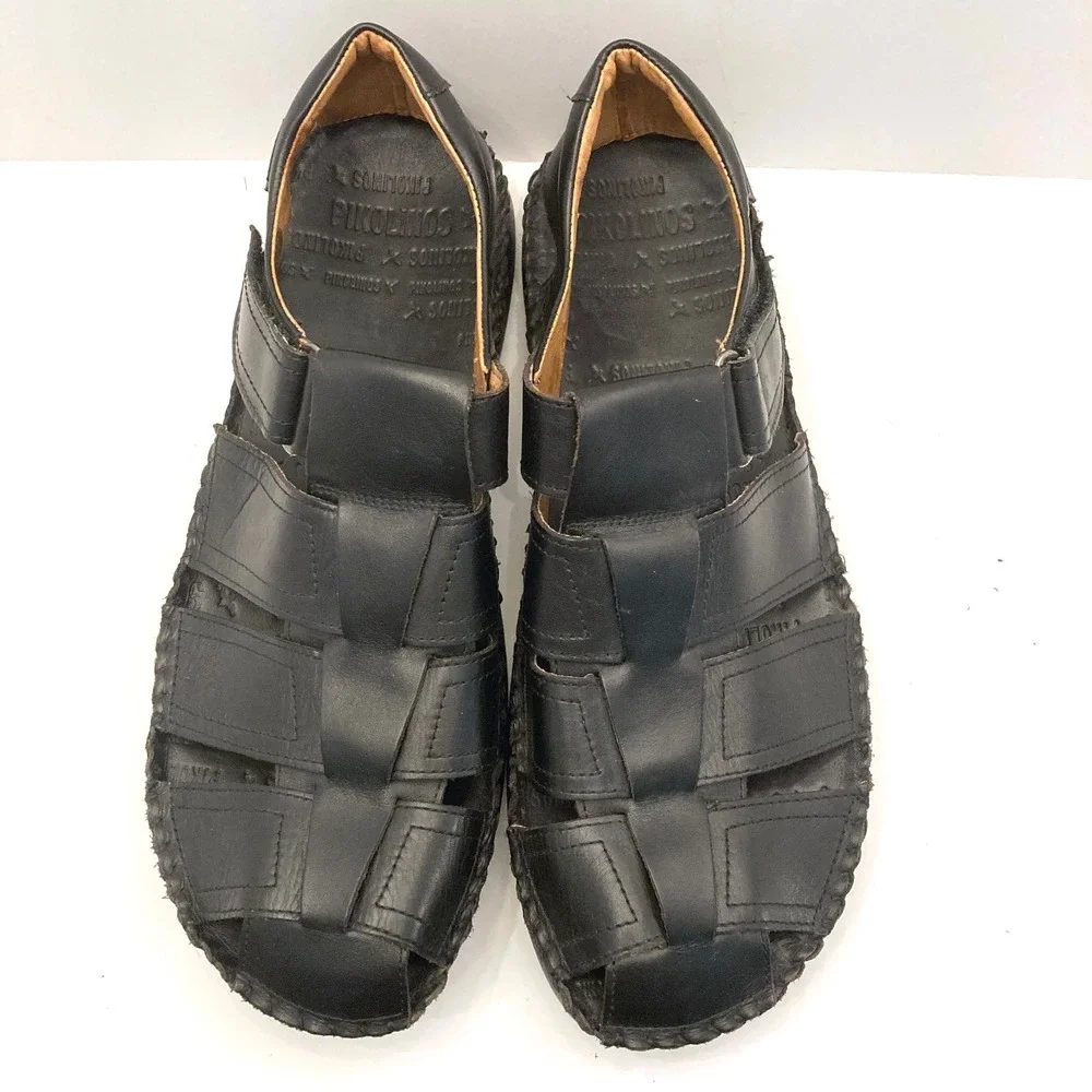 Pikolinos Tarifa Fisherman Sandals Mens 13 EU 47 Black Soft Leather Comfort